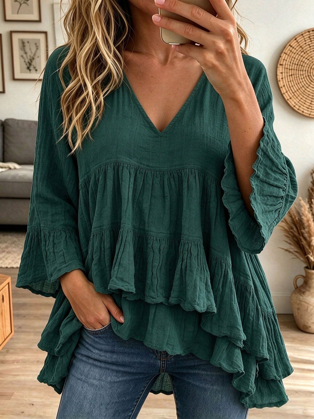Bérénice | Blouse Babydoll en Coton-Lin à Volants