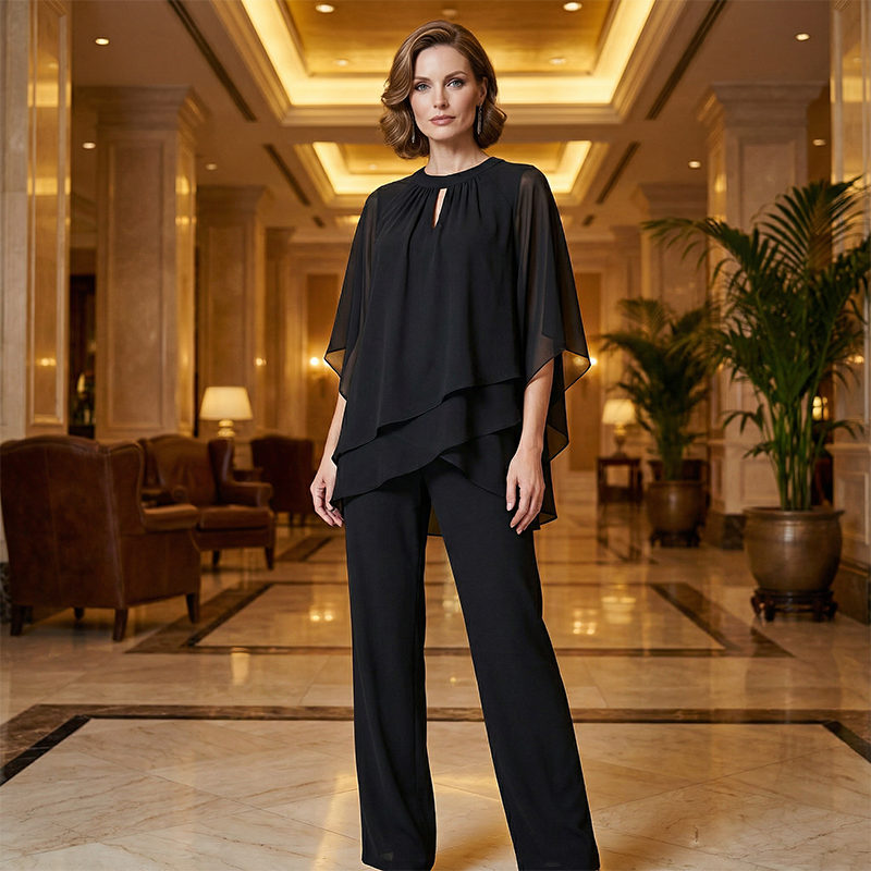 Jeaniny | Ensemble Blouse Asymétrique Superposée et Pantalon Large