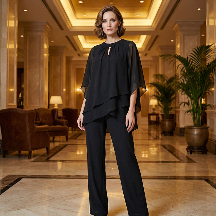 Jeaniny | Ensemble Blouse Asymétrique Superposée et Pantalon Large