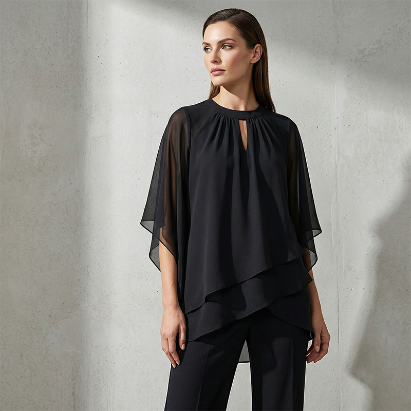 Jeaniny | Ensemble Blouse Asymétrique Superposée et Pantalon Large