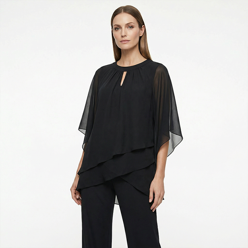 Jeaniny | Ensemble Blouse Asymétrique Superposée et Pantalon Large