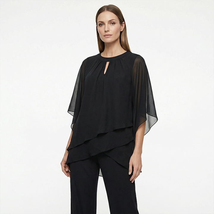 Jeaniny | Ensemble Blouse Asymétrique Superposée et Pantalon Large