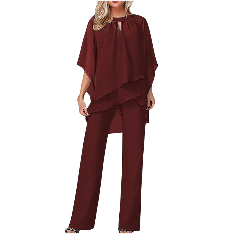 Jeaniny | Ensemble Blouse Asymétrique Superposée et Pantalon Large