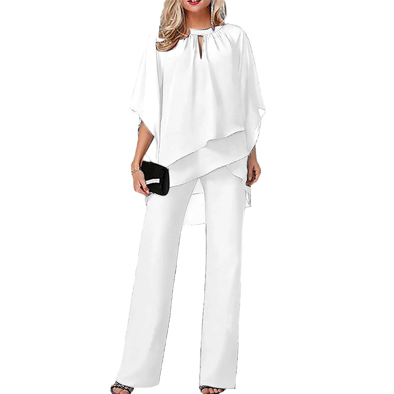 Jeaniny | Ensemble Blouse Asymétrique Superposée et Pantalon Large