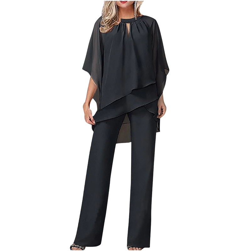 Jeaniny | Ensemble Blouse Asymétrique Superposée et Pantalon Large