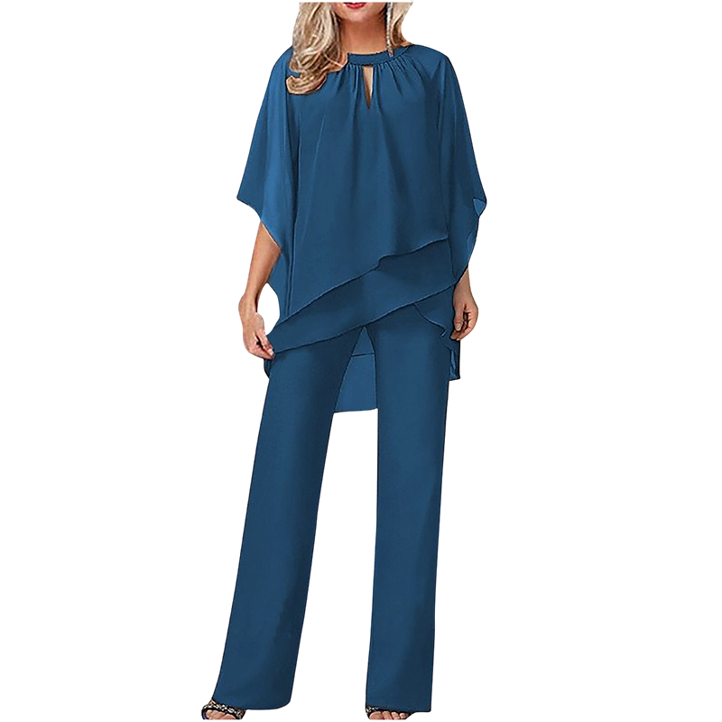 Jeaniny | Ensemble Blouse Asymétrique Superposée et Pantalon Large