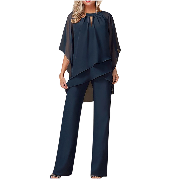 Jeaniny | Ensemble Blouse Asymétrique Superposée et Pantalon Large