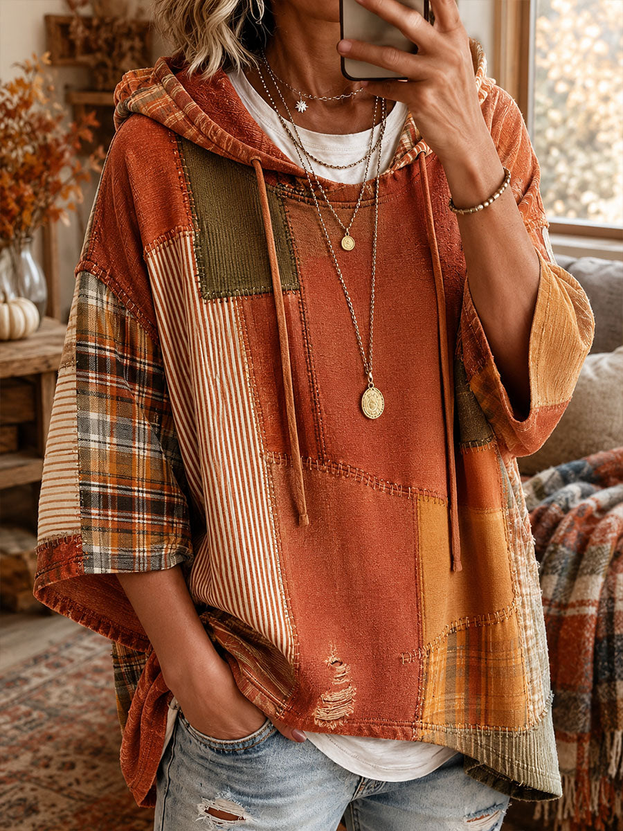 Raluca | Sweat à capuche oversize patchwork d’automne