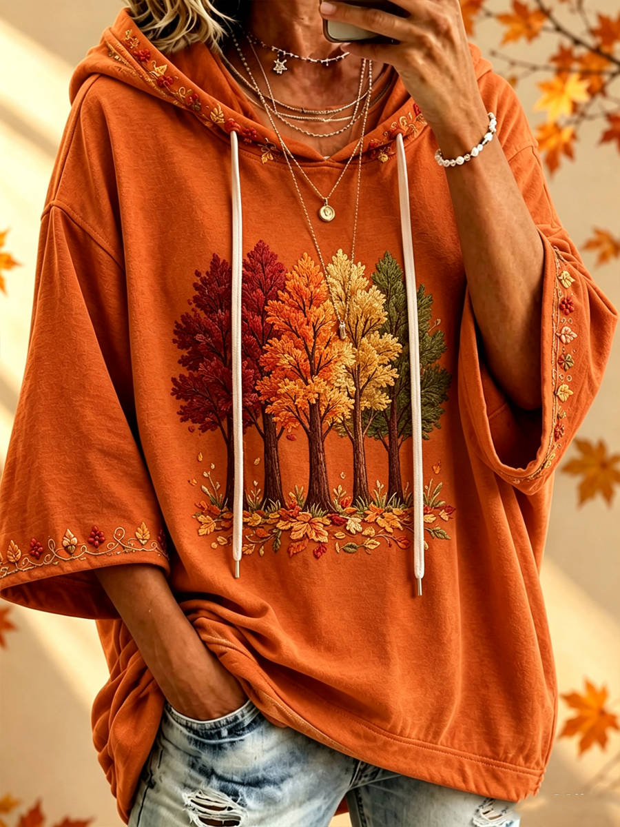 Maria | Sweat à capuche oversize à imprimé automnal