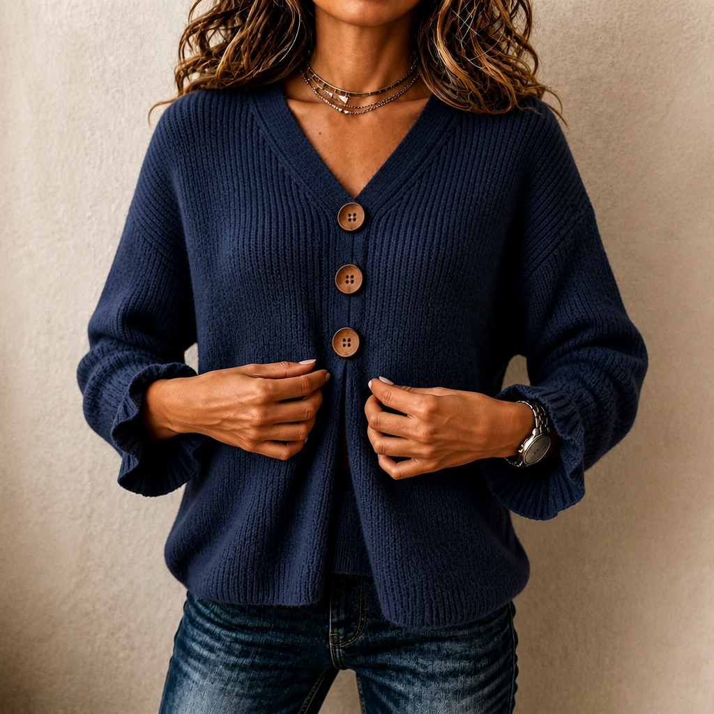 Brunella | Pull en maille à col V – Bleu marine