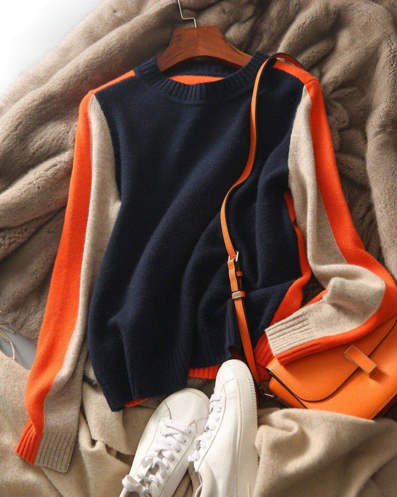 Vera | Pull rayé rétro bleu marine et orange