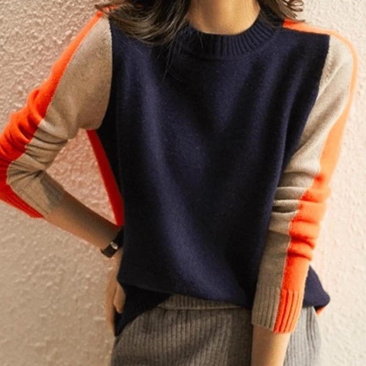 Vera | Pull rayé rétro bleu marine et orange