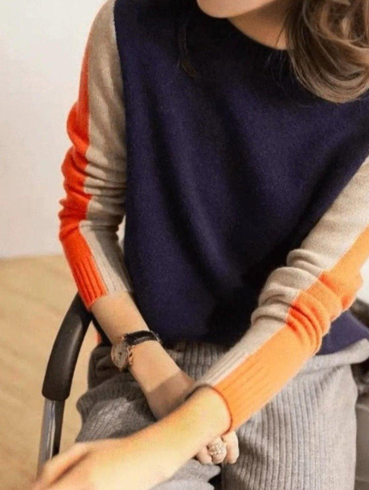 Vera | Pull rayé rétro bleu marine et orange