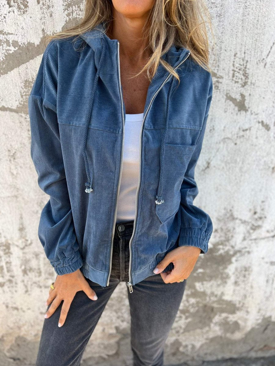 Lauren | Veste chic à capuche zippée en maille côtelée