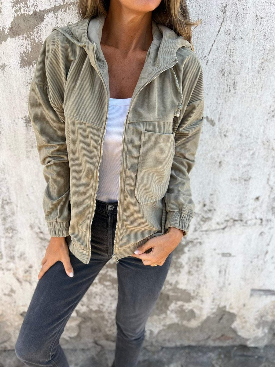 Lauren | Veste chic à capuche zippée en maille côtelée