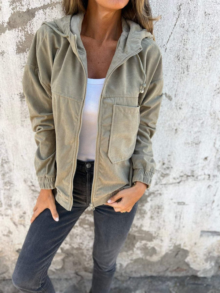 Lauren | Veste chic à capuche zippée en maille côtelée