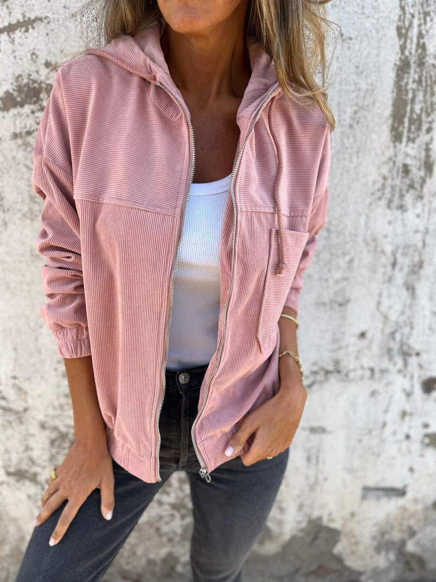 Lauren | Veste chic à capuche zippée en maille côtelée