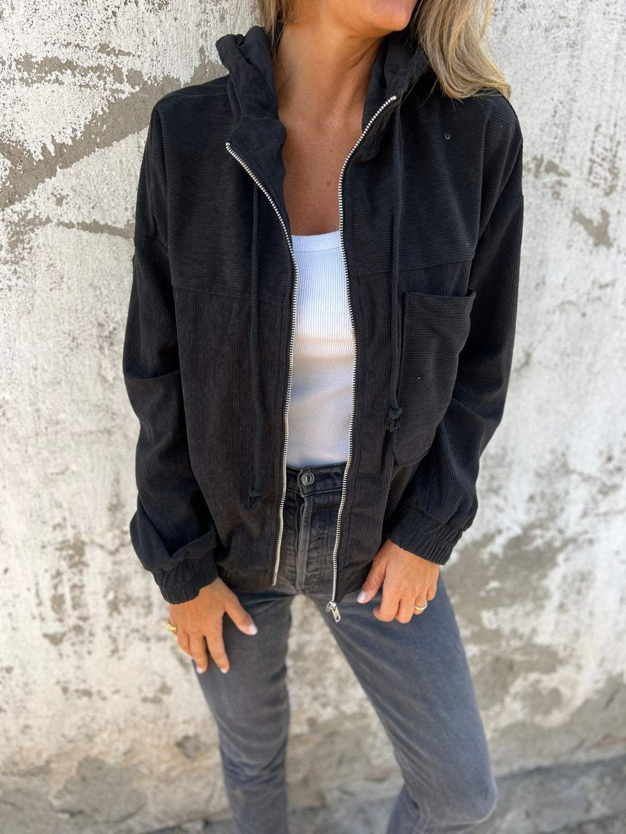 Lauren | Veste chic à capuche zippée en maille côtelée