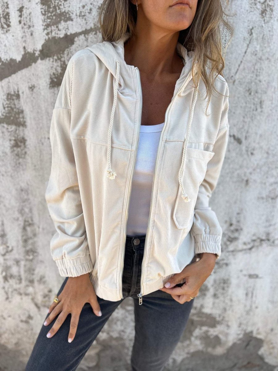 Lauren | Veste chic à capuche zippée en maille côtelée