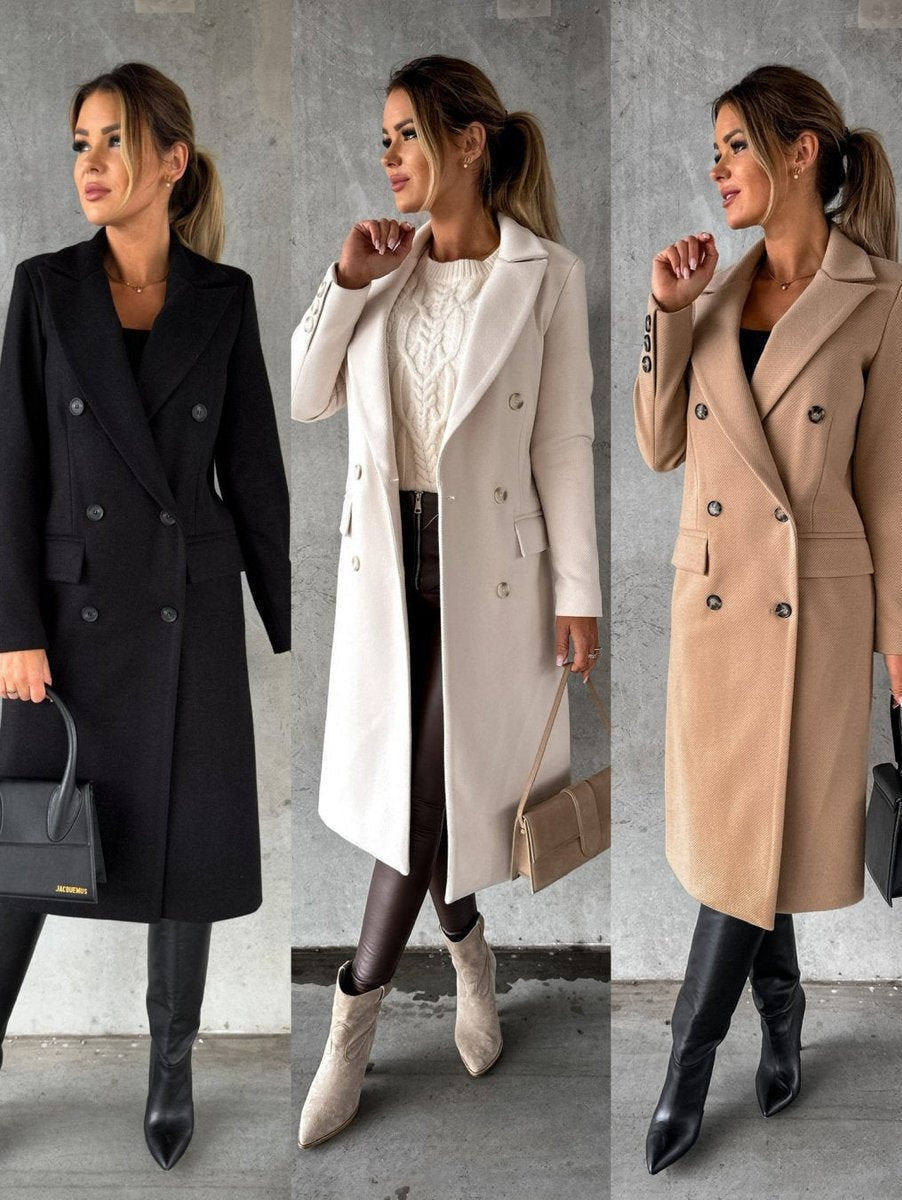 Emeline | Élégant manteau long à double boutonnage