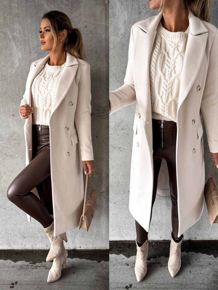 Emeline | Élégant manteau long à double boutonnage