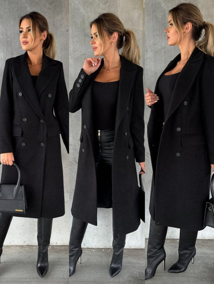 Emeline | Élégant manteau long à double boutonnage