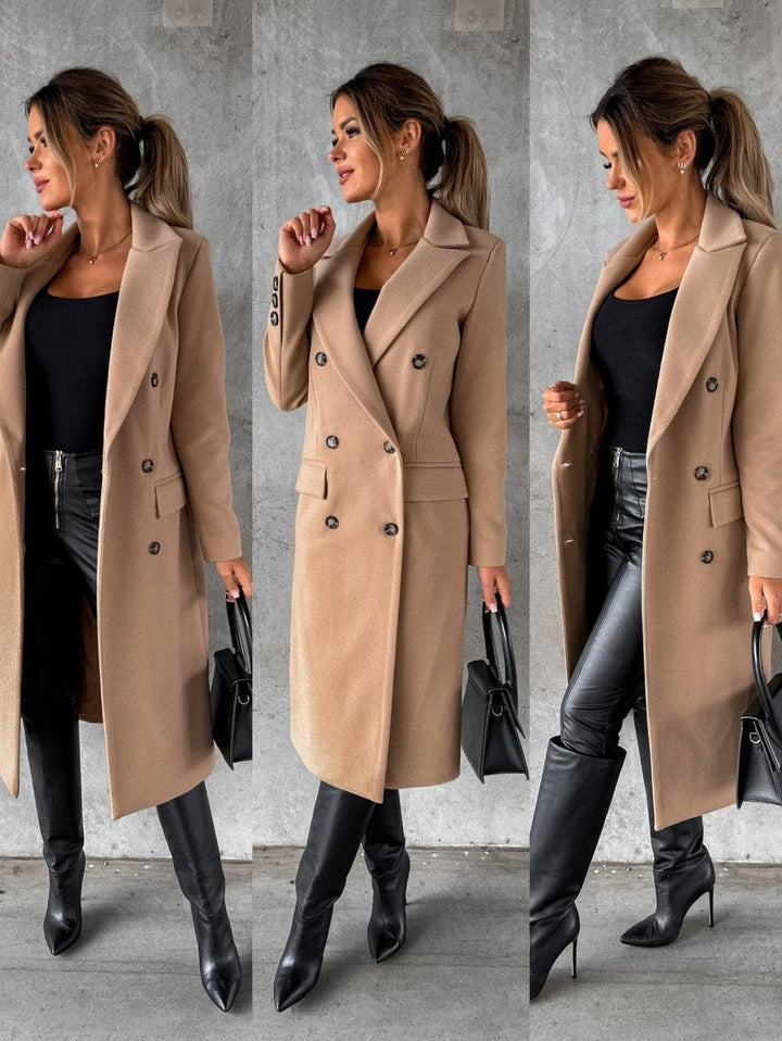 Emeline | Élégant manteau long à double boutonnage