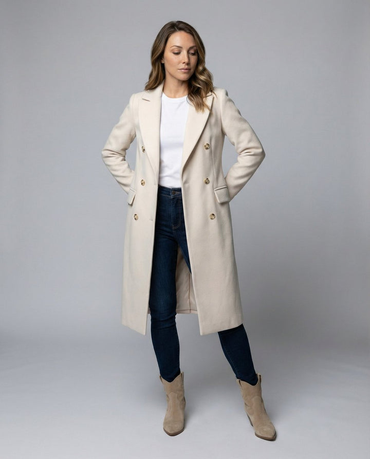 Emeline | Élégant manteau long à double boutonnage