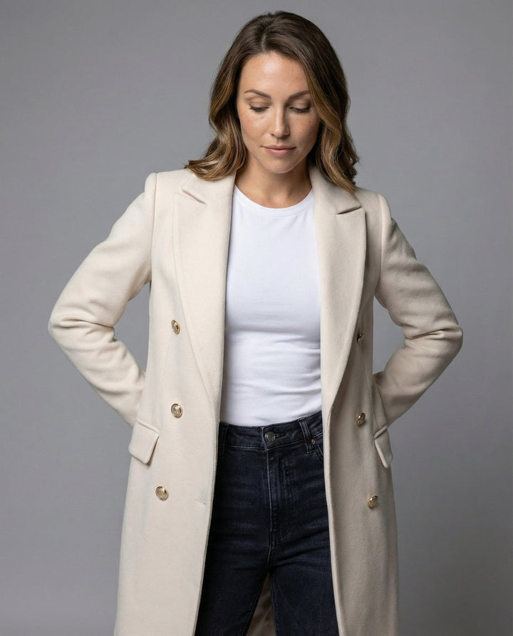 Emeline | Élégant manteau long à double boutonnage