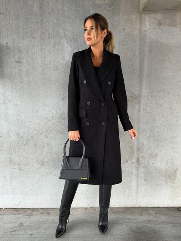 Emeline | Élégant manteau long à double boutonnage