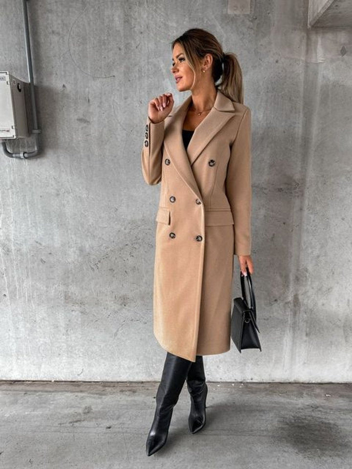 Emeline | Élégant manteau long à double boutonnage