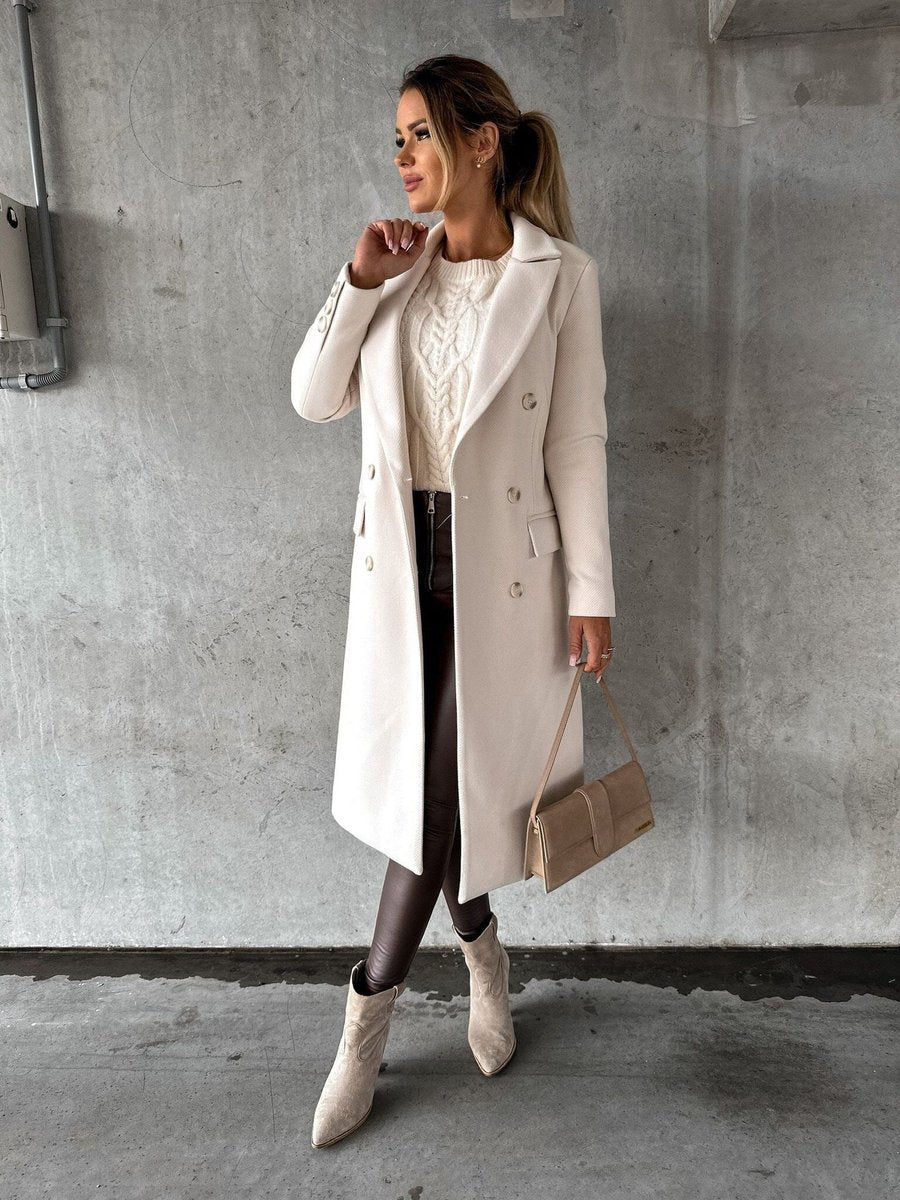 Emeline | Élégant manteau long à double boutonnage