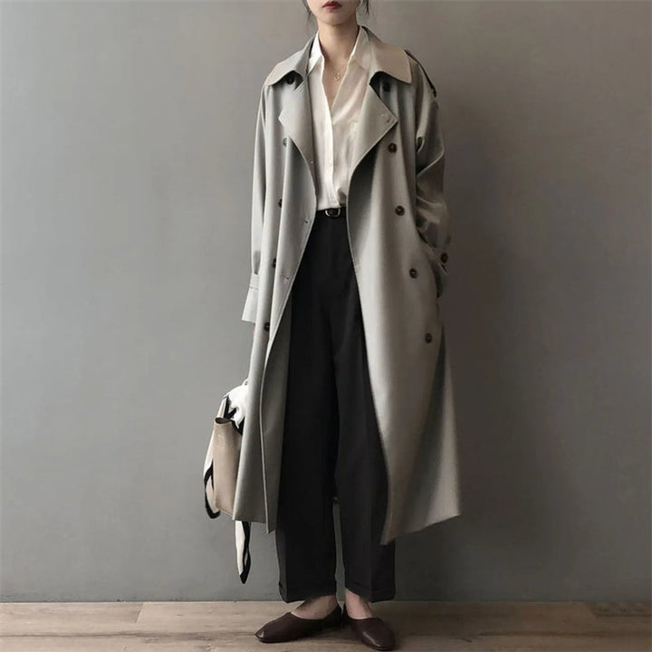 Katherine | Trench-coat long élégant à double boutonnage et ceinturé
