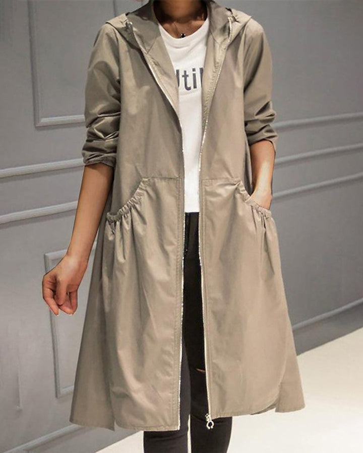 Kathleen | Trench-coat long à capuche avec fermeture zippée