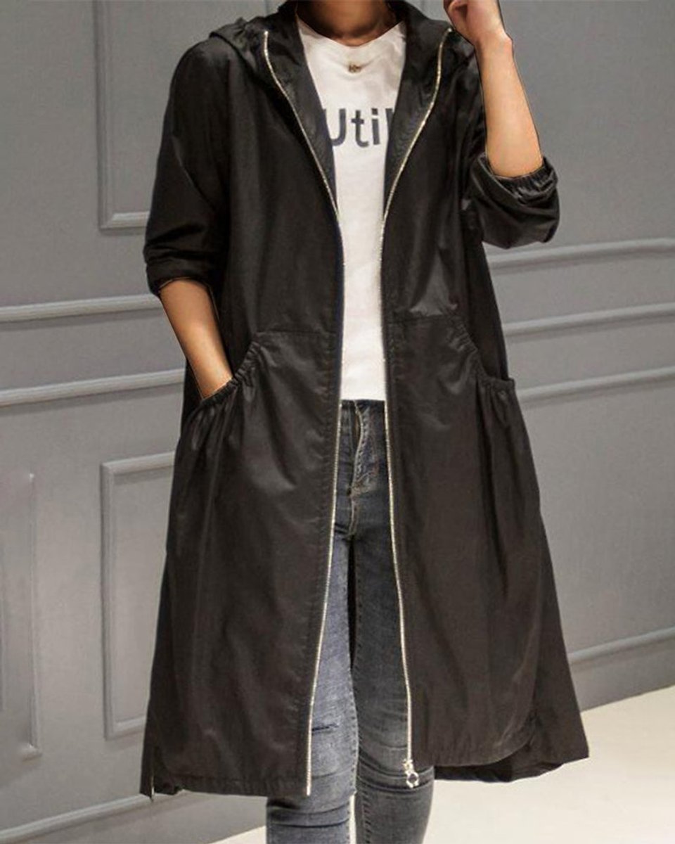 Kathleen | Trench-coat long à capuche avec fermeture zippée