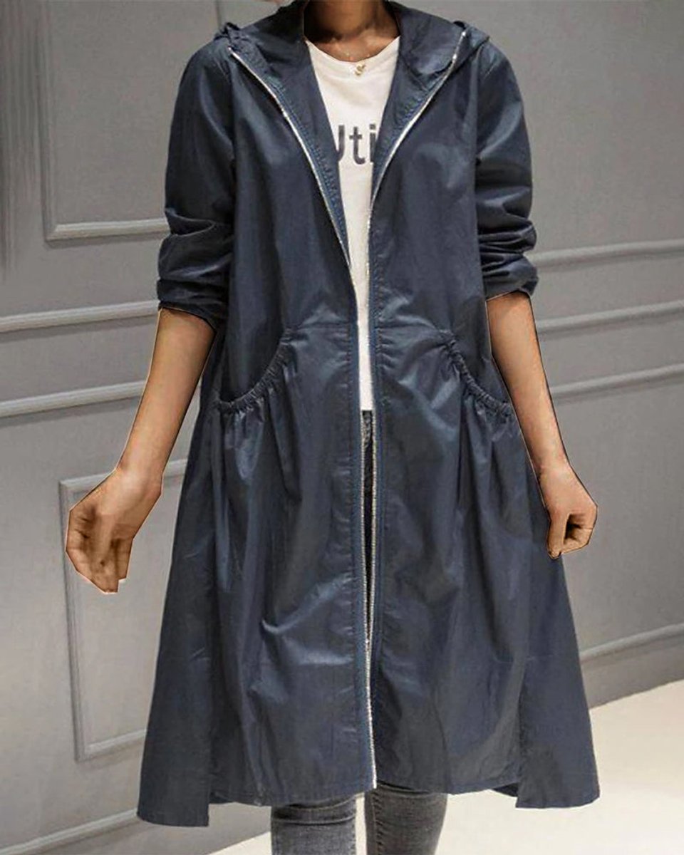 Kathleen | Trench-coat long à capuche avec fermeture zippée