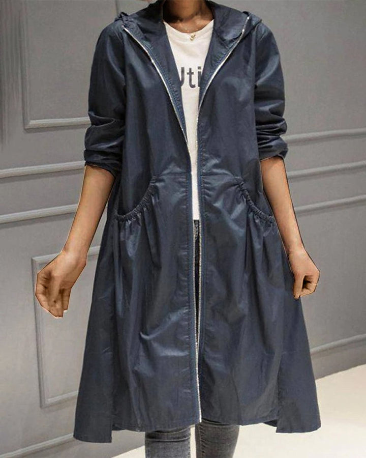 Kathleen | Trench-coat long à capuche avec fermeture zippée