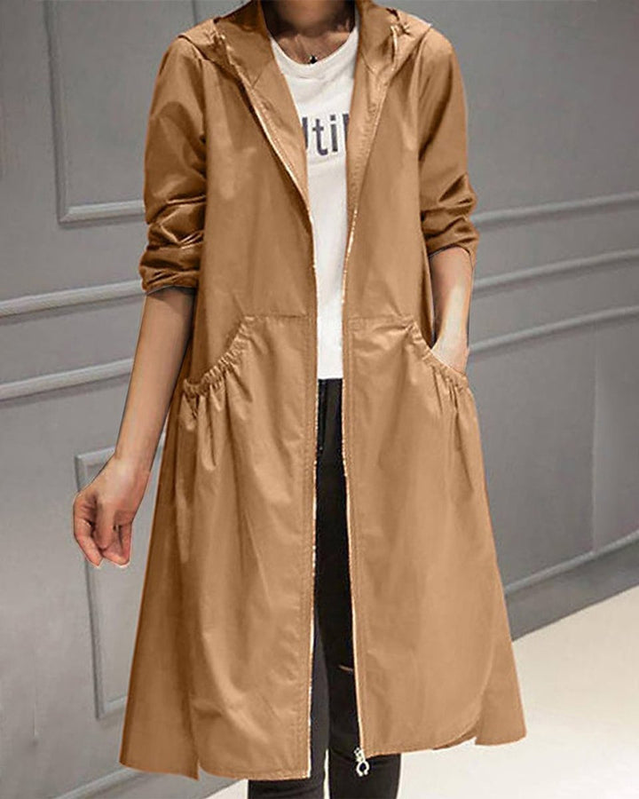Kathleen | Trench-coat long à capuche avec fermeture zippée