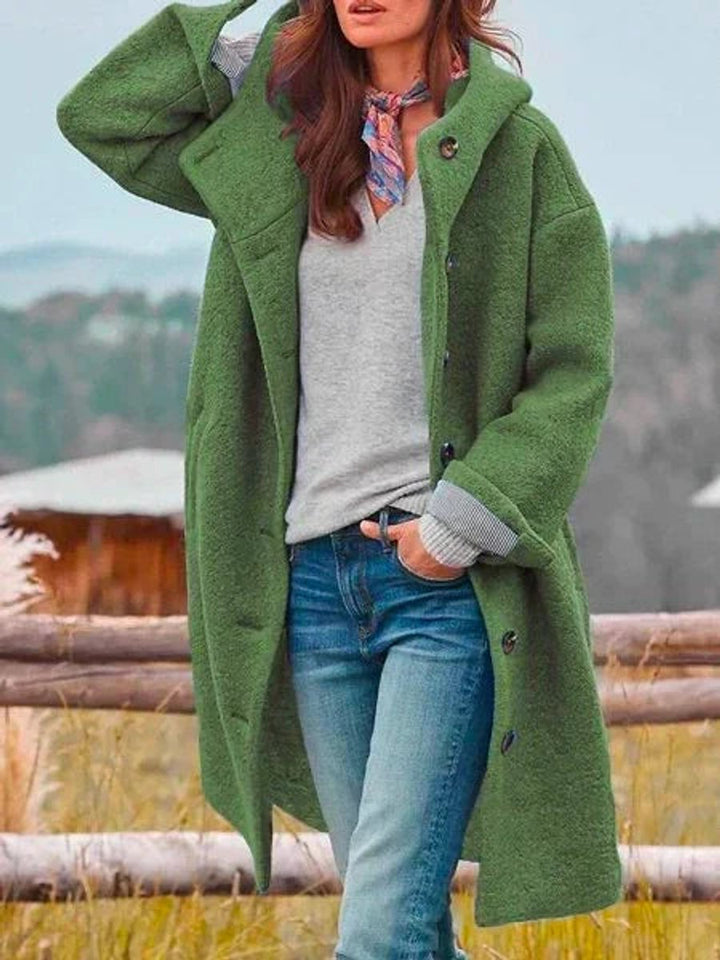 Eleanor | Manteau long à capuche boutonné sur le devant, au style intemporel