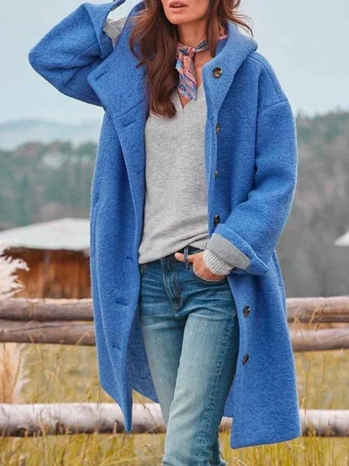 Eleanor | Manteau long à capuche boutonné sur le devant, au style intemporel