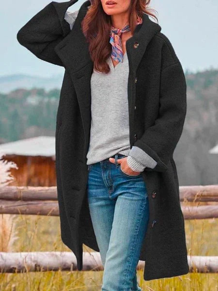 Eleanor | Manteau long à capuche boutonné sur le devant, au style intemporel