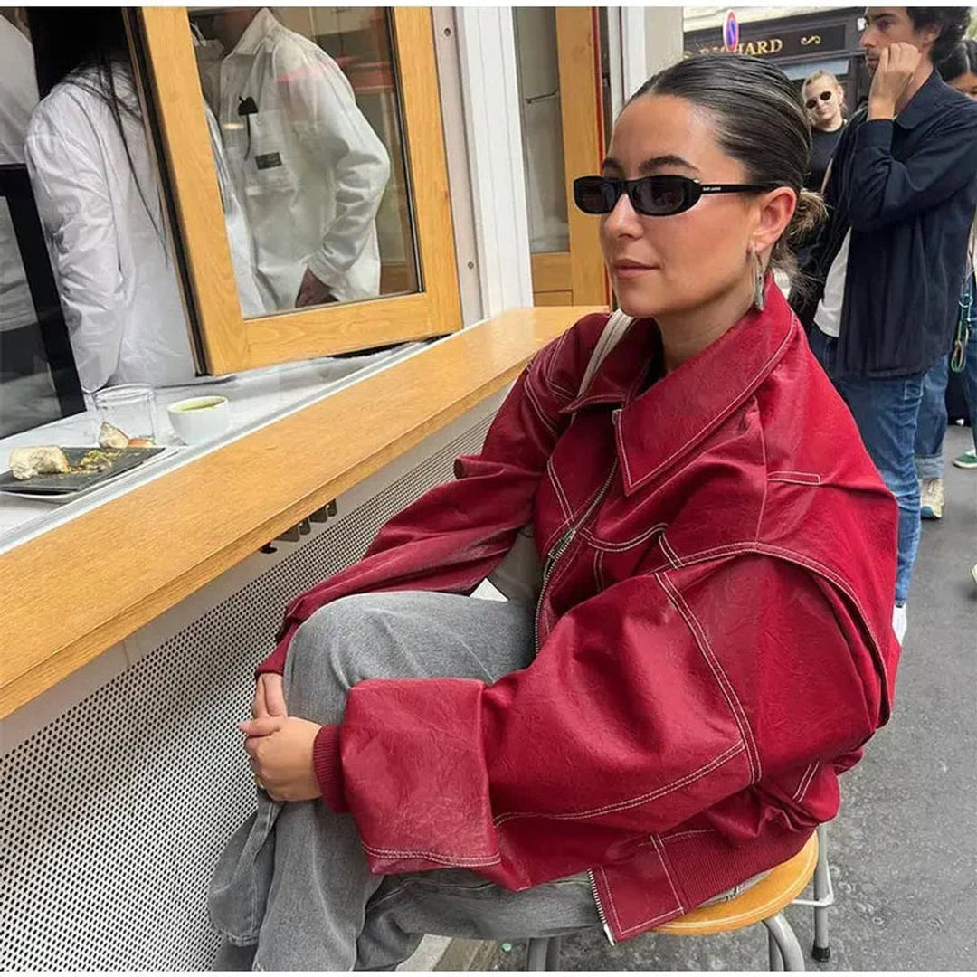 Renée | Blouson bomber oversize à surpiqûres contrastées