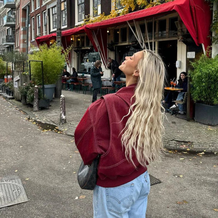 Renée | Blouson bomber oversize à surpiqûres contrastées