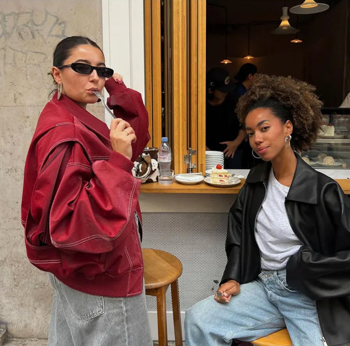 Renée | Blouson bomber oversize à surpiqûres contrastées