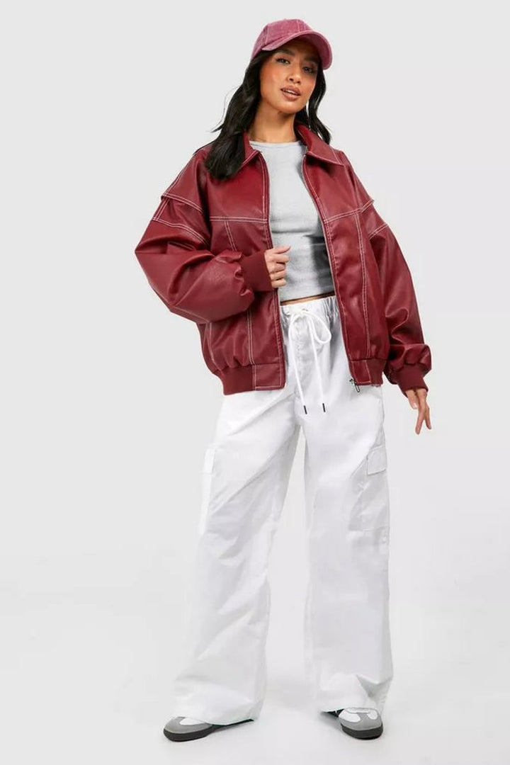 Renée | Blouson bomber oversize à surpiqûres contrastées