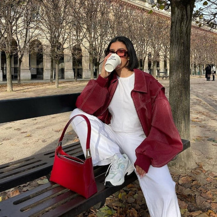 Renée | Blouson bomber oversize à surpiqûres contrastées