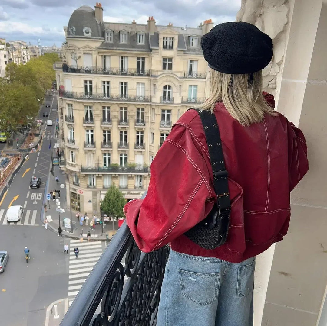 Renée | Blouson bomber oversize à surpiqûres contrastées