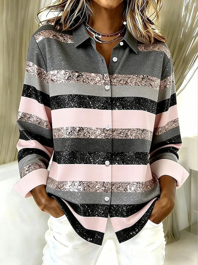 Evancline™ | Blouse décontractée à rayures horizontales et boutonnée